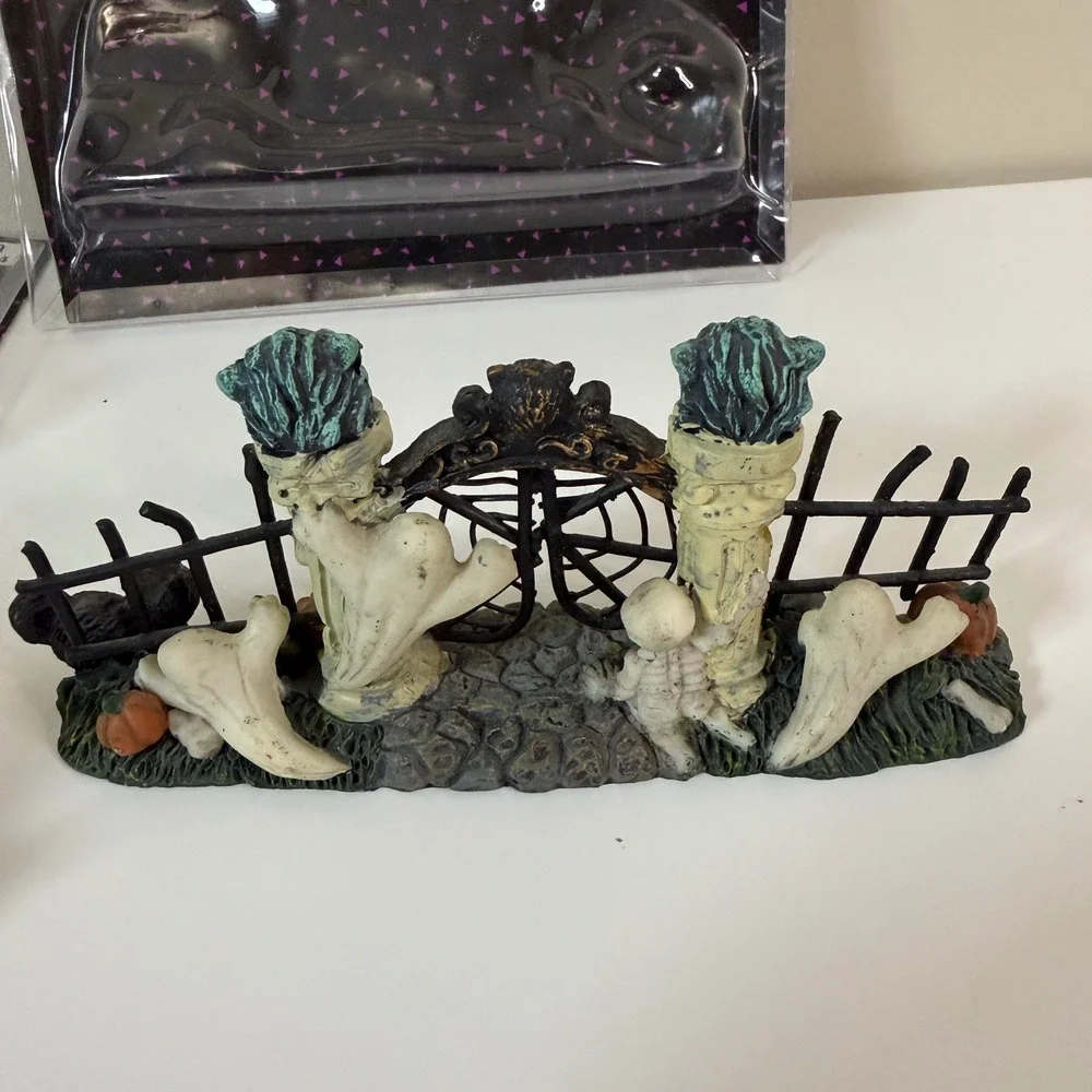 Spooky Hollow Set of 2 Creepy Gate Halloween Decor Resin Village Accessory Mini